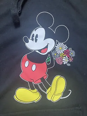 Disney Mickey Mouse Women's XL. Black Hoodie Embroidered Flowers. • $9.41