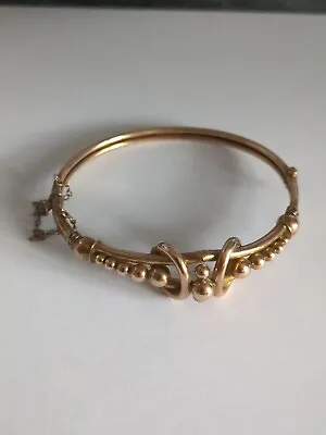 Superb Vintage 9ct Gold Ladies Fancy Bangle Bracelet Hinged With Safety Chain  • £310