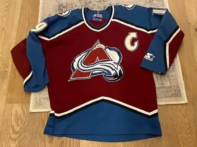 Vintage JOE SAKIC Colorado Avalanche Starter NHL Jersey DISTRESSED Sz Medium • $40.99