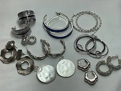 Jewellery Great Job Lot Silver Tone Hoop/Round Style Earrings X10 VTG 2 MOD (4) • £4.50
