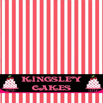 Edible Icing Background Sheet White Pinky Red Striped Pattern Topper  Ice18 • £5.99