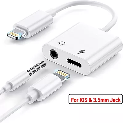 2in1 Adapter AUX Headphone Jack Charger To 3.5mm Splitter For IPhone 7 8 X 11 12 • $4.77