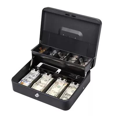 11.8  Cash Box With Money Tray Lock Large Steel 5 Compartment Key Black Tiered • $27.68