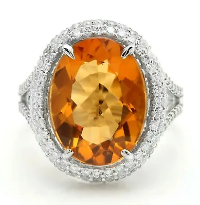 £1132.29 • Buy 7.57 Carat Natural Madeira Citrine And Diamonds In 14K Solid White Gold Ring