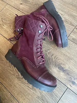 £24.99 • Buy VGC 90s Style Platform Chunky Burgundy Leather Moshulu Ankle Boots 5 38