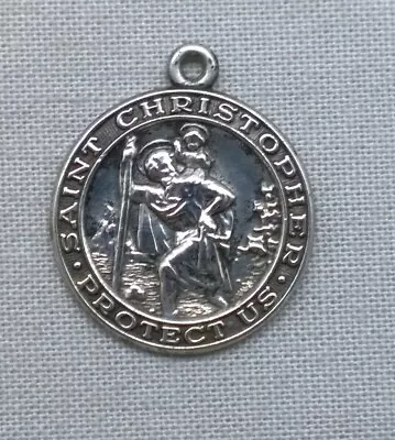 Vintage Sterling Silver St Christopher Charm Medal Pendant • $17.95