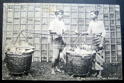 SOERABAJA N.V. V/h H. VAN INGEN 1910s Men In National Dress With Large Baskets • $19.50