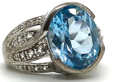 Mens Oval Blue Topaz Cubic Zirconia Sterling Silver 925 Ring Size 6 Unisex • $42