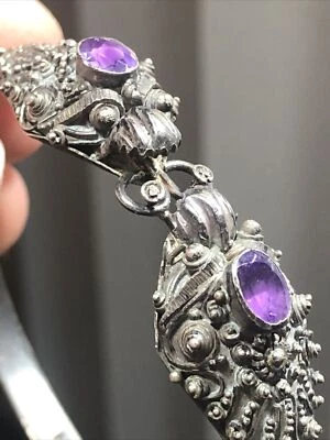 $284.99 • Buy 925 Sterling Double Asian Dragon Snake Head Amethyst Hinged Bangle Bracelet 7 