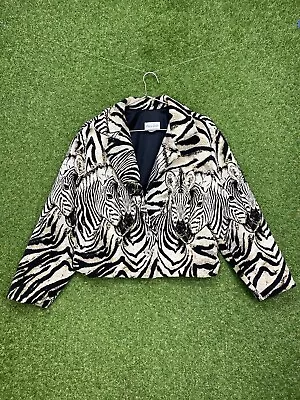 Vintage Paco Soler Blazer Womens AOP Zebra Print Jacket Size Medium/Large USA • £28.92