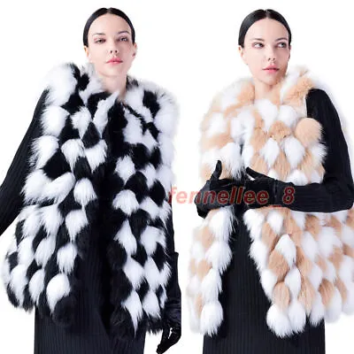 Women's Winter Luxury Genuine Fox Fur Vest Mid-Length Warm Jacket Soft Outerwear • $68.29