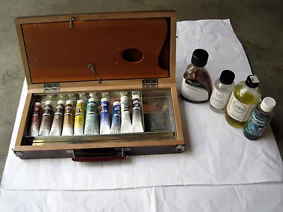 $40 • Buy Paint Box Palette 10 Winsor Newton Oil Paints Gamsol Galkyd Linseed Oil And Book
