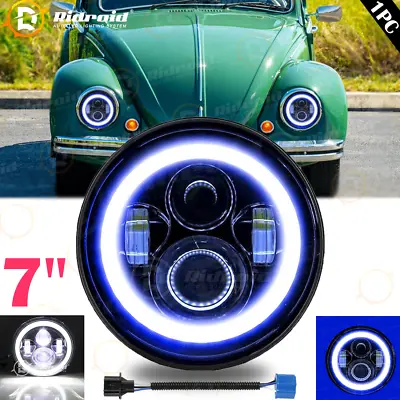 DOT 7''inch LED Headlight Blue DRL+ Amber Turn Signal For VW Beetle Classic • $29.98