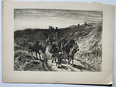 Peter Moran 1880 Etching A Burro Train New Mexico Landscape • $195