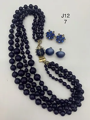 Lot Of 3 J. Crew 4 Strand Beaded Necklace With Bug Bee Closure Clip On Earrings • $14.99