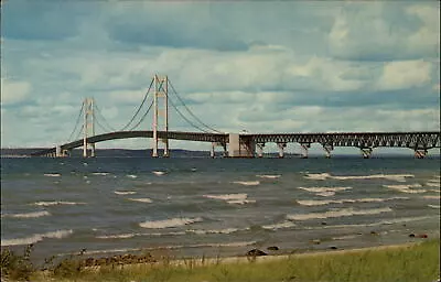 Michigan Mackinac Bridge Mighty Mac Completed 1957 ~ 1970s Vintage Postcard • $1.99