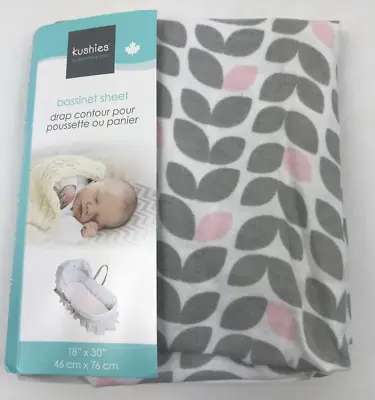 Kushies Baby Fitted Bassinet Sheet Cotton 18  X 30  Elastic Trim Grey Petal • $12.99