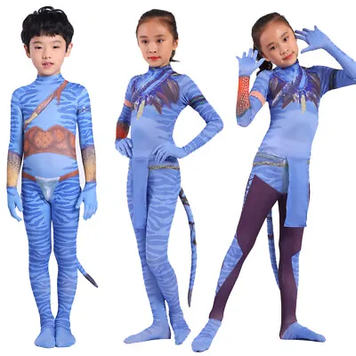 Kids Adult Avatar 2 Jake Sully Neytiri Cosplay Costume Jumpsuit Zentai Bodysuit • $19.99
