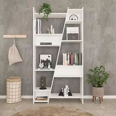 White Tall Bookcase Bookshelf Stand Rack Display Storage Unit Naples Furniture • £140.99