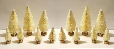 LOT 14 Mini IVORY Miniature Sisal Bottle Brush Flocked Christmas Trees Village • $25.95