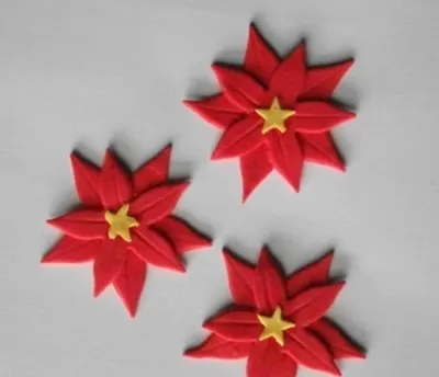 12 Edible CHRISTMAS POINSETTIA FLOWERS Cupcake Cake Topper Decoration XMAS GIFT • $14.48