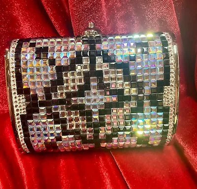 Judith Leiber New W/o Tag Black/ Silver Crystal Covered Clutch • $475