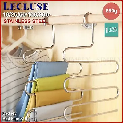 Lecluse Stainless Steel Trouser Hangers Pants Tie Clothes Coat Space Saving Bulk • $149.90