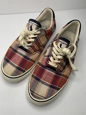 Polo Ralph Lauren  Thorton  Lll Lace  Up Red  Checker Men's Sneakers 10.5D • $17.90