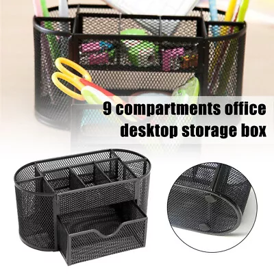 9 Storage Compartment Mesh Desk Tidy Stationery Organiser Including Drawer UK • £13.55