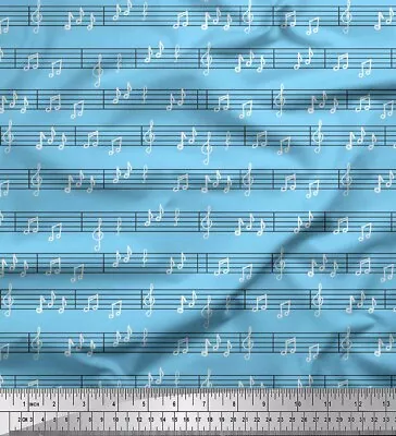 Soimoi Blue Velvet Fabric Notes Musical Instrument Print Fabric-ZXn • $9