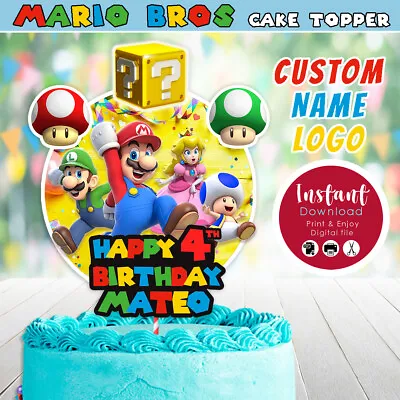 Super Mario Bros Digital Cake Topper - Centerpiece - Party Supply (YOU PRINT)  • $4.99