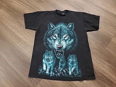 Vintage Mr Big Outfitters Mens Black T Shirt Size Medium Double Sided Wolf • $19.99