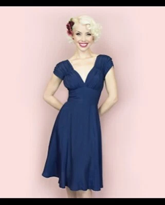 £55 • Buy Trashy Diva Navy 1940s Dress Vintage Repro Pinup Swing Xs New Blue Collectif