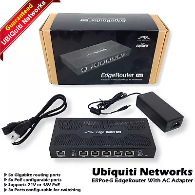 Ubiquiti ERPoe-5 Edge Router PoE 5-Port Advanced Network Router 6W1CR • $71.99