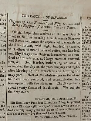 Sherman's Famous Letter To Lincoln Presenting Savannah As A Christmas Gift • $265