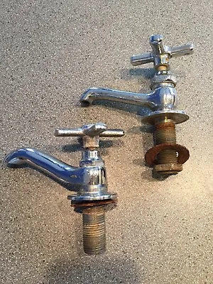 Vintage Hot And Cold Faucets Mismatched Set Chrome Plated Brass Heavy As Is • $22