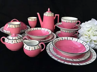 16 Piece VICTORIA Czechoslovakia 'PINK BRUNCH/DESSERT SET FOR 2' • $165