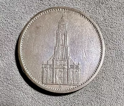 1934 Five Reichsmark - Potsdam Church - Silver Coin Berlin Mint Mark • $18.95