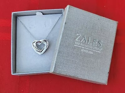 Zales Diamond Accent Interlocking Hearts Pendant In Sterling Silver W/ 18  Chain • $72