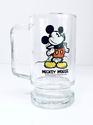 Vintage Mickey Mouse Glass Mug Walt Disney Productions Footed Handle Cup Stein • $18.99