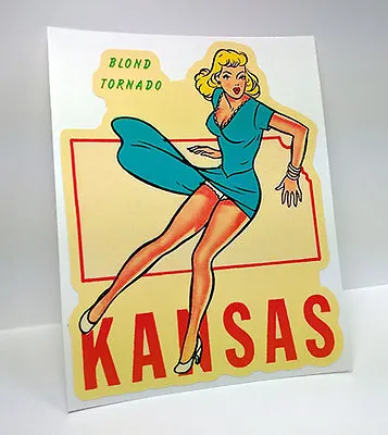 Kansas  Blonde Tornado  Pinup Vintage Style Decal / Vinyl Sticker Luggage Label • $4.69