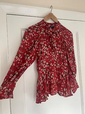 Zara Red Floral Viscose Blouse Peplum Style Size S • £14.99