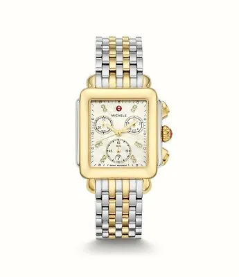 New Michele Deco Two-Tone 18K Gold Plated Diamond Dial Ladies Watch MWW06A000779 • $1300.86