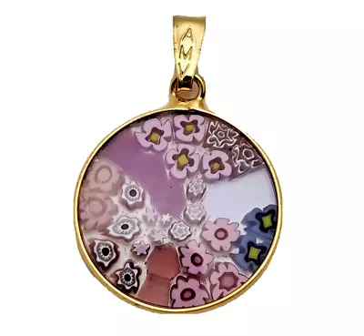 Vintage AMV 925 Sterling Silver Millefiori Glass Pendant Gold Wash 3/4  • $19.99