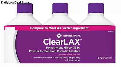 Member's Mark ClearLAX Polyethylene Glycol 3350 Powder 17.9 Oz - 02/2026 • $19.90