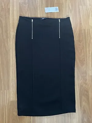Bnwts. F&f. Size 10. Ladies Black Stretch Front Zip Detail Pencil Skirt • £4.99