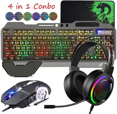 $45.89 • Buy Gaming Keyboard And Mouse And Mouse Pad And Gaming Headset Wired LED RGB Backlit