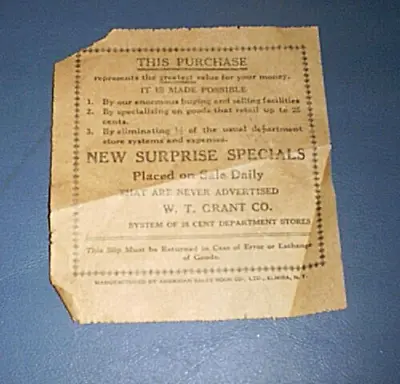 Vintage W. T. Grant Company Store Sales Receipt For 1 Pair Nylon Hose 25 Cents • $7.95