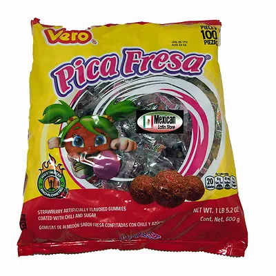 Vero Pica Fresa  Gummis Coated MEXICAN CANDY 100-pc Bag Net Wt 1-lb 5-oz • $13.99