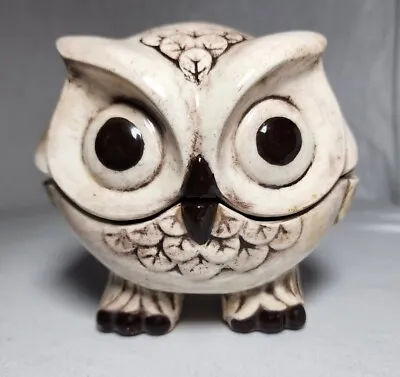 Vintage 1970’s Hand Painted Owl Trinket Box Porcelain 2-Piece 4” • $17.94